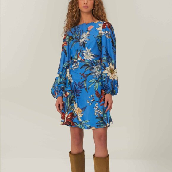 Brand new never worn Blue surreal flowers wrap lenzing™ ecovero™ mini dress - Picture 1 of 8